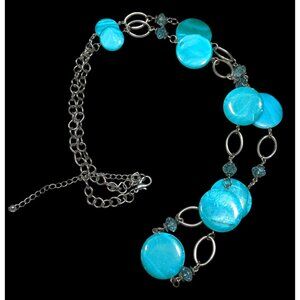 Retro Mermaidcore Blue Shell And Glass Station Necklace